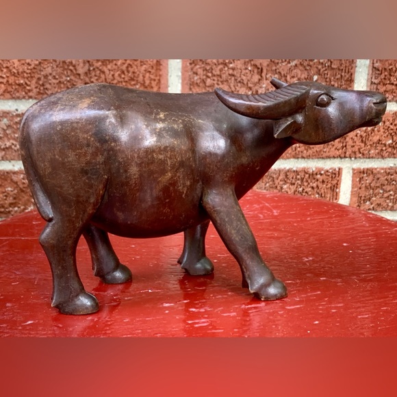 Vintage Artisan Hand Carved Thai Hardwood Antique Bull Ox Steer Figurine - Picture 15 of 16